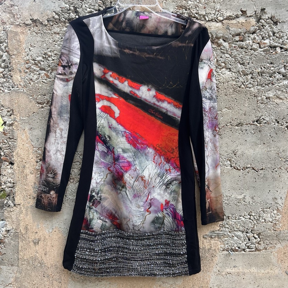 Save The Queen Italy Abstract Artsy Avant Garde Mesh Dress SZ M